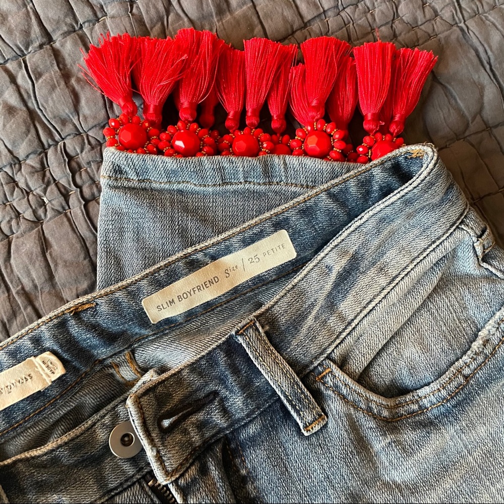 Anthropologie Pilcro Boyfriend Red Tassel hem, 25P - Picture 5 of 7